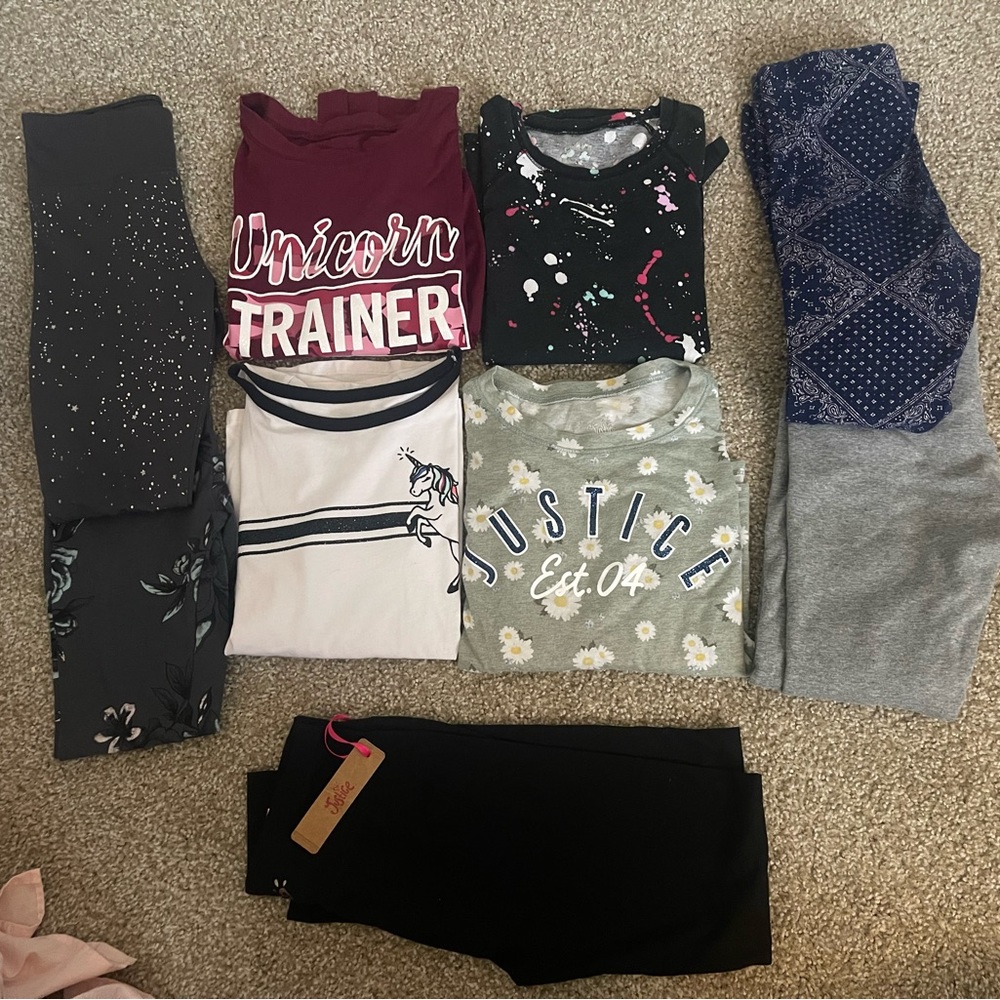 Girls Justice lot bundle - 9 pieces - long sleeve tops shirts - pants leggings